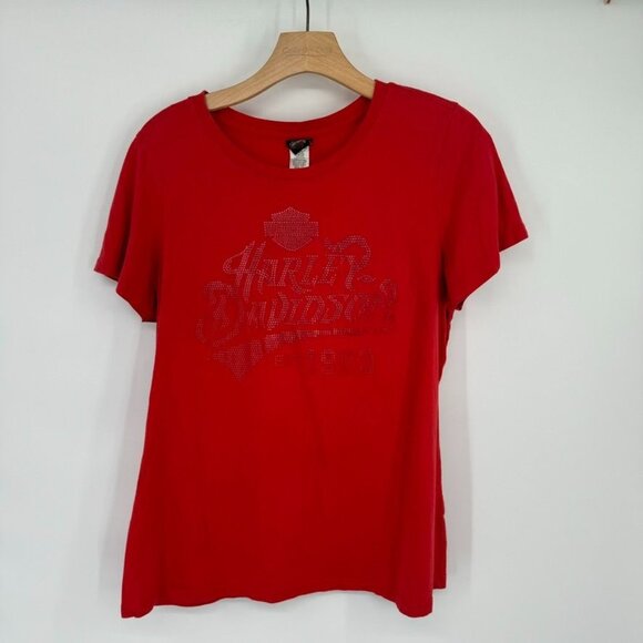 Harley Davidson Womens Red T Shirt embellished size XL Cotton Fort Walton Beach - Picture 2 of 9